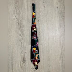 Winnie the Pooh Character Tie - Black with Multicolor Cartoon Panels 100% Silk